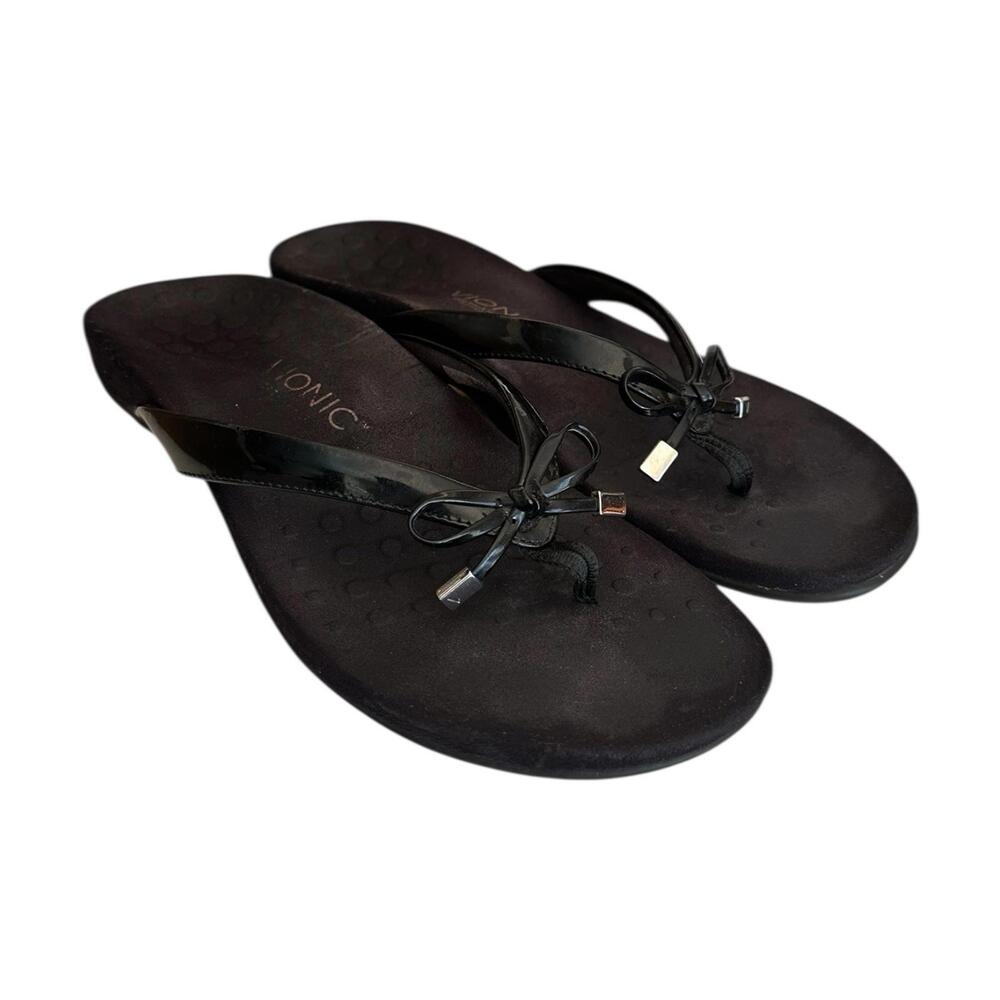 Vionic Sandals Women 10 Bella Orthopedic Comfort Design Thong Flip Flop Black